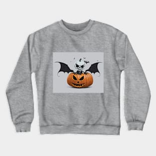 Halloween scary skeleton with bat wings and horror pumpkin Crewneck Sweatshirt